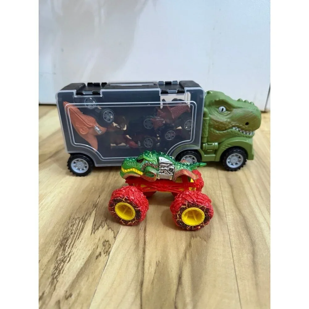 Dinosaur Monster Truck Set with Carrying Case & Trailer